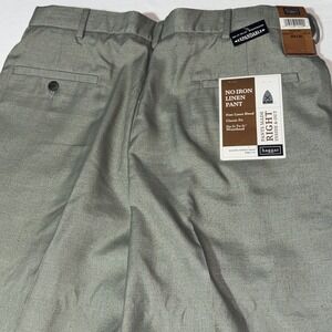 Haggar Dress Pants Men's 36x30 No‎ Iron Linen Olive Expandable Waist Classic NWT